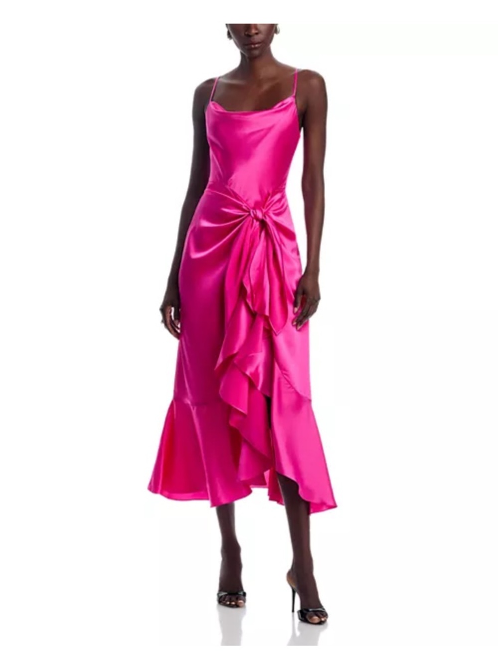NWT 🩷 CINQ À SEPT Fuchsia Silk Slip Dress with Ruffle Knot Detail